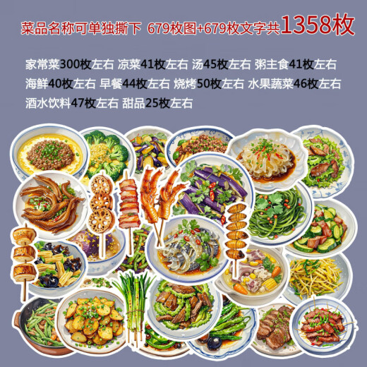 diy手绘菜单自制创意生日礼物原创家常菜美食贴纸烧烤酒吧手工制 仅贴纸1358枚(679枚图案+679枚名称) 黑卡内页()