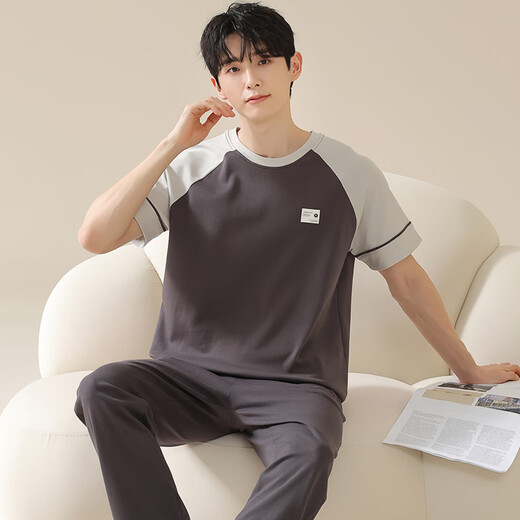 Langsha Herren-Pyjamas Herren Frühling und Sommer reines Baumwoll-Kurzärmelhosen Dünne Sommer Teenager Home Clothing-Anzug können außerhalb F-13603 2xl getragen werden