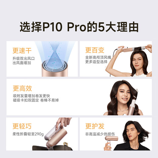 Chaimi P10 Pro Portable Folding Mini High-speed Pocket Stylist Hair Dryer Negative Ion Hair Care Quick-drying Hair Gift for Business Travel Australian White Rose AHD52