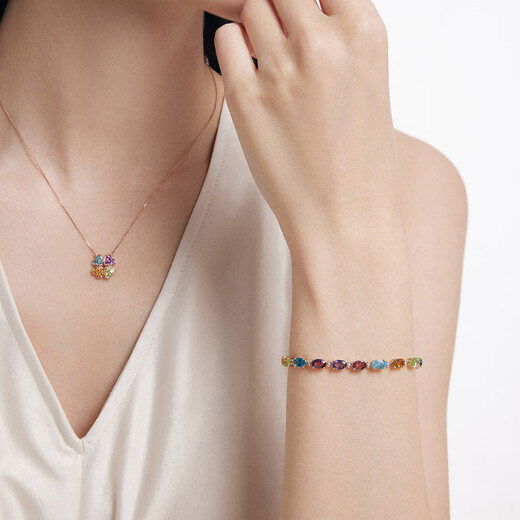 Chow Tai Fook ENZO Rainbow Pledge 18K gold set with colorful gemstones and diamond bracelet EZV8785 17.5cm