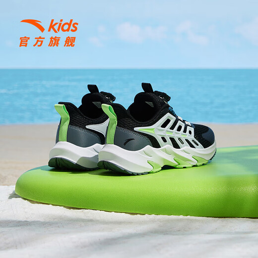 ANTA Children's Sandals Universal Big Children's Shoes 2025 Summer New Product Knob Buckle Mesh Breathable Small Warship Frame Shoes Beach Black/Cloud Gray-4 35