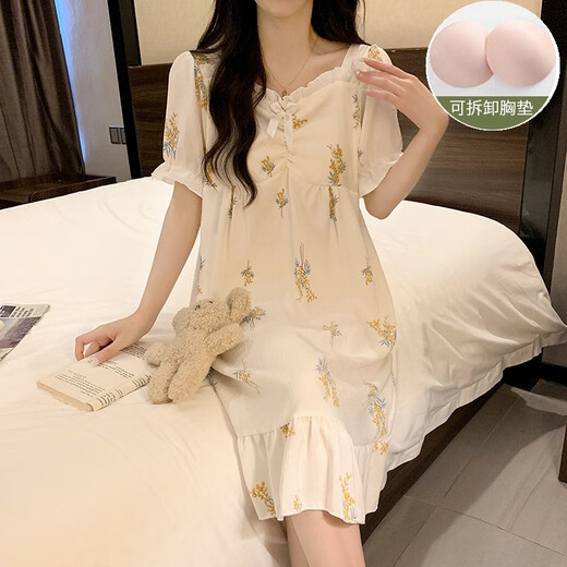 Yuan pekying Nachthemd mit Brustpolster Sommer Frauen 2025 Neues kurzärmeliges Pyjama Frauen-Heimkleidung Langes Prinzessinstil Kleid 9871 Pacha Hund [mit Brustpolster] 2xl 130-150jin [Jin gleich 0,5 kg]