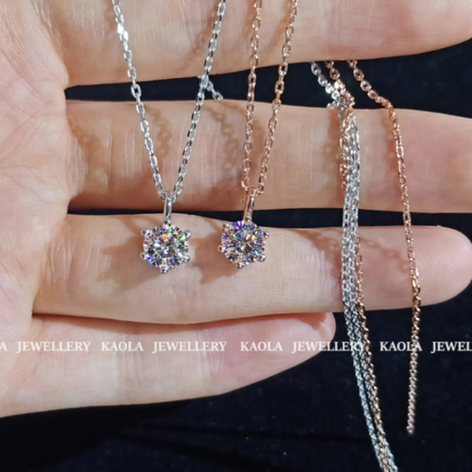 Youshu 18K rose gold six-claw solitaire diamond necklace for women, classic 1 carat sterling silver gold-plated 50-point clavicle chain, simple and trendy six-claw solitaire diamond necklace / 50 points silver