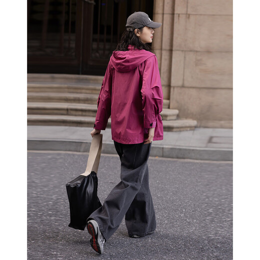 Demana weekend city spring urban outdoor nylon hooded contrasting color drawstring pocket mid-length coat for women