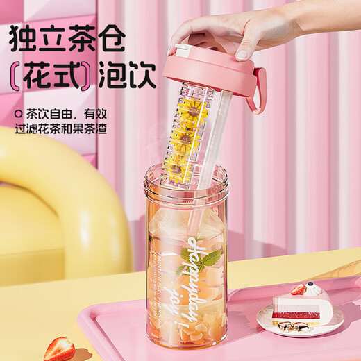 JD Logistics Summer Portable Water Cup High-Looking Sports Straw Kettle with Tea Chamber High Temperature Resistant Student Girl Portable Tea Leak Straw Cup White 500ml 1 Piece