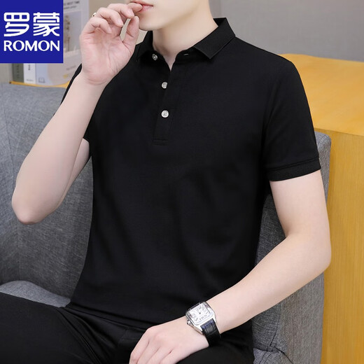 Romon Feste Farbe Paul Shirt Summer Casual Business Lapel T-Shirt High-End-Stoff atmungsaktivem Polo-Kragen Halsband Kleidung Bohnengrün Qy686 Keine Farbe Verblassen und kein Pilling m