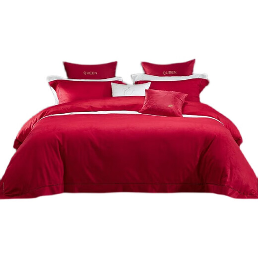 Mengjie Home Textiles Alice and the Flower pure cotton long staple cotton lace jacquard four-piece set big red wedding quilt 14066 Alice and the Flower 248*248cm suitable for 1.8 beds