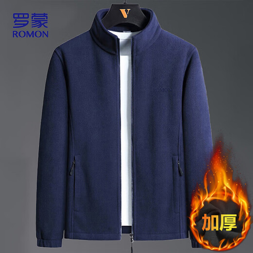 ROMON jacket men's autumn business casual large size warm fleece jacket soft polar fleece jacket men CS88 black XL
