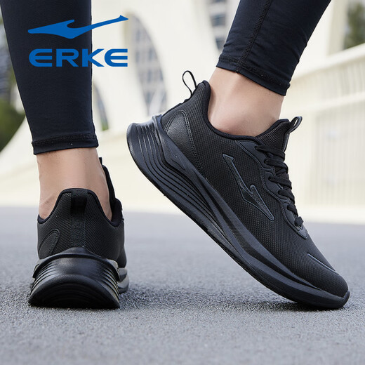 Hongxing Erke (Erke) Chaussures masculines 2025 Nouveau été en maille respirant chaussures de course noires chaussures de papa légères chaussures de papa chaussures de sport sole noire 3523 [3285 surface en cuir] 42