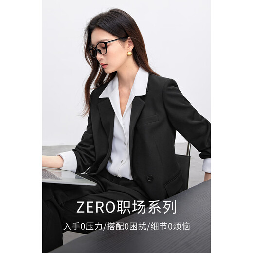 Shandubila professional suit suit for women spring and autumn formal suit jacket wide-leg trousers interview two-piece set black S