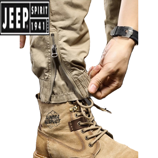 吉普（JEEP）休闲裤男士秋季潮牌帅气运动束脚裤新款户外工装长裤子男 JP679-黑色 36 【建议170-180斤】