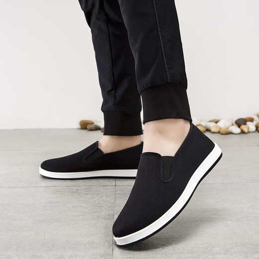 Old Beijing cloth shoes for men's high-end spring and summer casual breathable one-foot pedal anti-slip canvas shoes for elderly people [New product] shit-skinned cloth shoes 41 (255mm)