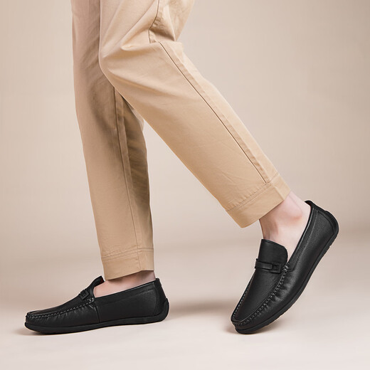 Aokang official men's shoes spring and autumn business casual leather shoes simple slip-on men's genuine leather soft-soled bean shoes driving shoes black 1243224000 41 (255mm)