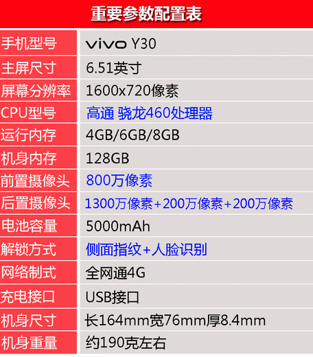 Vivoy30 Full Network 4G Snapdragon 460 6,51 Zoll großer Bildschirm, großer Akku, großes Speicher-Smartphone, Obsidian Black 8+128 GB