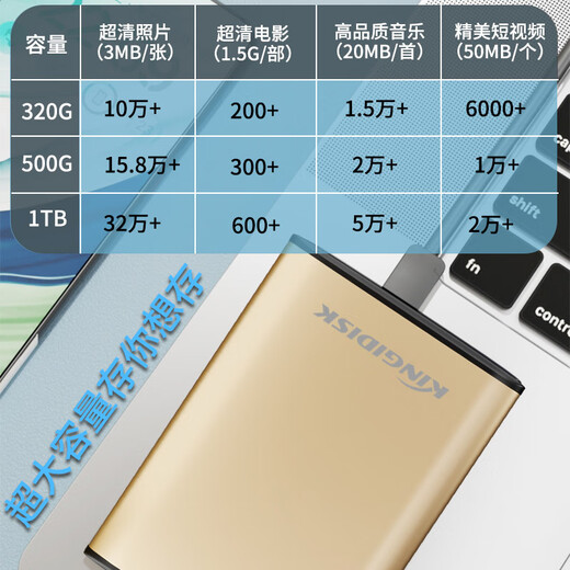 Black Beetle (KINGIDISK) 1TB USB3.0 mobile hard drive SLIM series 2.5-inch China Gold 9.5mm metal thin shock-resistant and pressure-resistant SLIM100