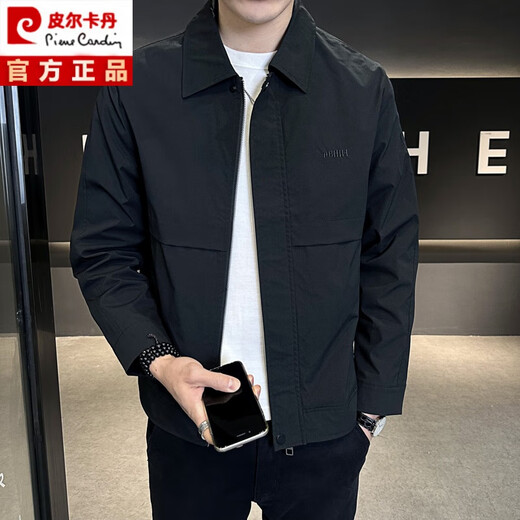 皮尔卡丹2025春秋新款行政夹克外套男士轻熟风简约高级感穿搭套装翻领上衣 黑色夹克 M 【建议85斤到110斤】