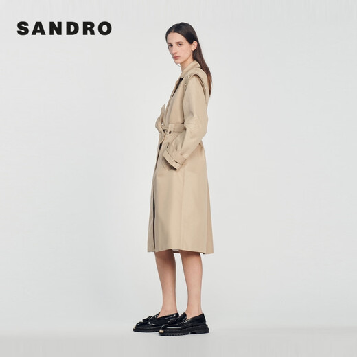 SANDRO classic women's clothing classic French temperament long lace-up windbreaker jacket SFPOU00519 beige 38