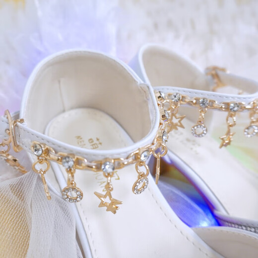Ye Yu children's high heels student version little girl performance white silver princess shoes girl host with dress crystal shoes white 23 cm inner length 37 size