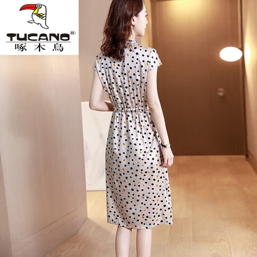 
Woodpecker (TUCANO) brand ice silk dress for women heavyweight dress for women 2025 summer new middle-aged ice silk to make you look slim and medium-sized beige XL
