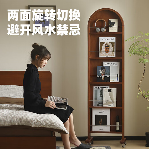 小万家具实木穿衣镜可移动镜子全身镜落地试衣镜立体收纳杂志镜报刊架 诺曼杂志镜【双面可用】