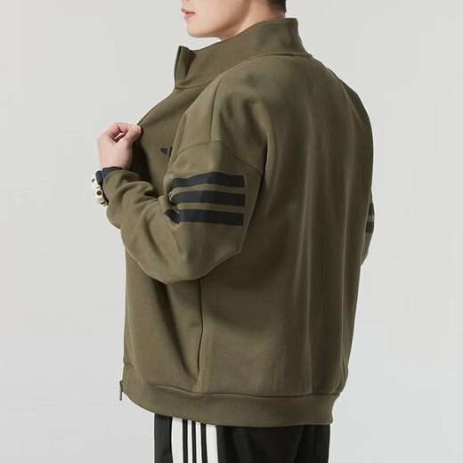 阿迪达斯 （adidas）外套男装2025春秋季新款运动服针织立领男士上衣夹克JD4885 JD4887橄榄绿 L