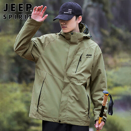 JEEP SPIRIT吉普夹克男春秋季韩版工装冲锋外套男装 军绿- XL