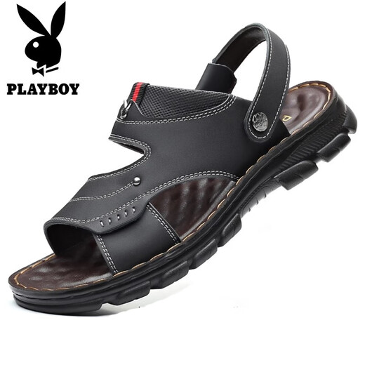花花公子（PLAYBOY）凉鞋男真皮透气两用凉拖鞋男款软底防滑休闲鞋户外沙滩鞋 棕色-H835 42