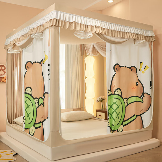 Wenwen 2025 new blackout anti-fall mosquito net for home bedroom cartoon tent bed curtain integrated baby to prevent falling out of bed