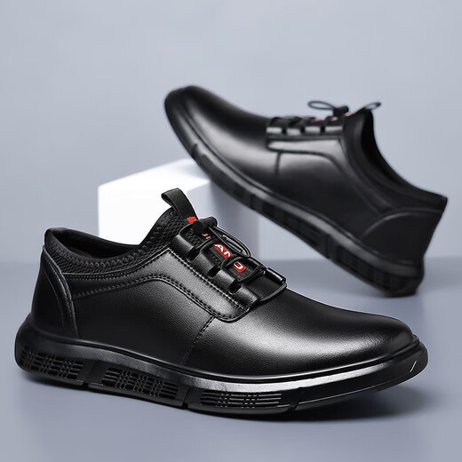 Counter men's shoes, trendy leather shoes, high-quality leather casual sports high-end versatile outdoor soft sole comfortable and breathable TY-882 black 44