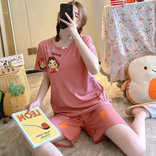 未萱大码睡衣女200斤胖mm加肥加大短袖宽松卡通学生家居服套装 679绿恐龙 M[建议80100斤] 均码