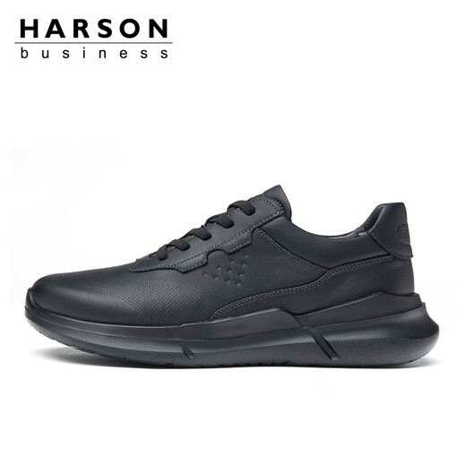 Harson men's casual shoes thick-soled walking shoes commuting high-end business sports leather shoes black 43