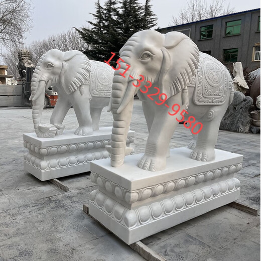 Marble white marble elephants pair outdoor villa courtyard hotel company home doorway lucky stone elephants Lucky Ruyi white marble elephants 60 cm high pair stone unicorn white marble