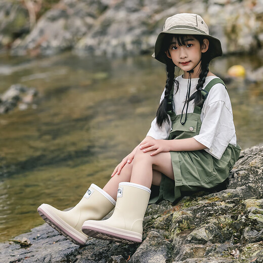 雨鞋套亲子儿童包边束口雨鞋男女大童宝宝雨靴小学生赶海舒适防滑 黑色[包边款]-童鞋款 38码[运动鞋38码]筒高31.9cm筒围