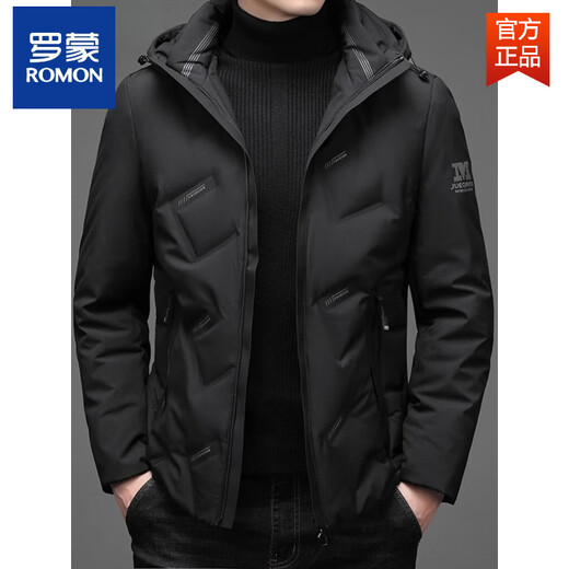 Romon (Romon) White Enten Down Jacke für Männer Winter kurz 2025 Neues lässig verdickte warme Herrenjacke schwarz 9901 verbesserte Version Nehmen Sie Hut 170 [Empfohlen 100-120 Jin [Jin gleich 0,5 kg]] M.
