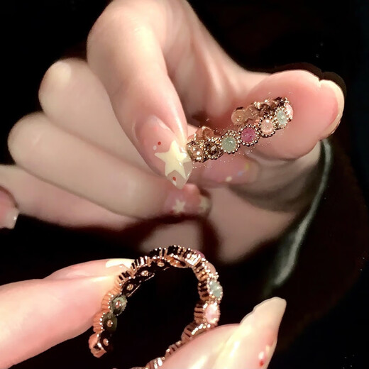 Fat Donglai Quality Tourmaline Ring Rainbow Sweet Cool Style Jewelry Gem Color Ring Alloy Design Purchasing Agency Golden Rainbow Round Moissanite Ring Opening Adjustable