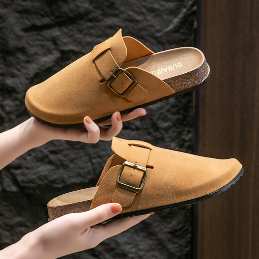 Sie genießt Baotou Birkenstock-Schuhe für Frauen mit Nachahmung von Lederkleidung und vielseitige Frauen mit halbem TQ671 Khaki 36/37