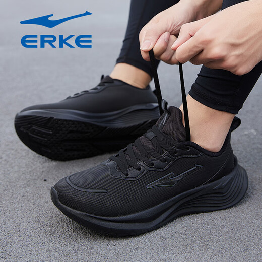 Hongxing Erke (Erke) Chaussures masculines 2025 Nouveau été en maille respirant chaussures de course noires chaussures de papa légères chaussures de papa chaussures de sport sole noire 3523 [3285 surface en cuir] 42