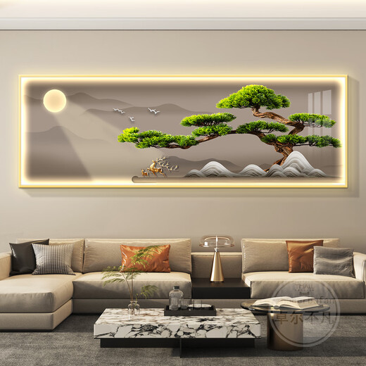 Zoci Wohnzimmer Wandbauer High-End, Atmosphärische, moderne, einfache, chinesische Stil, einladende Gäste, leichte und luxuriöse Wohnzimmerdekoration Malsofa Hintergrund Z4882 210*70 cm (geeignet für Sofas über 2,5 Metern) Smart 7