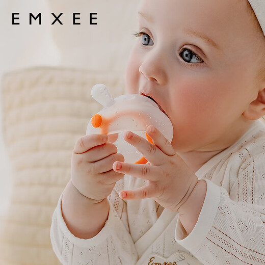 Manxi (EMXEE) baby teether 3-6 months and 9 months old oral toy anti-eating hand molar stick baby soothing teether orange