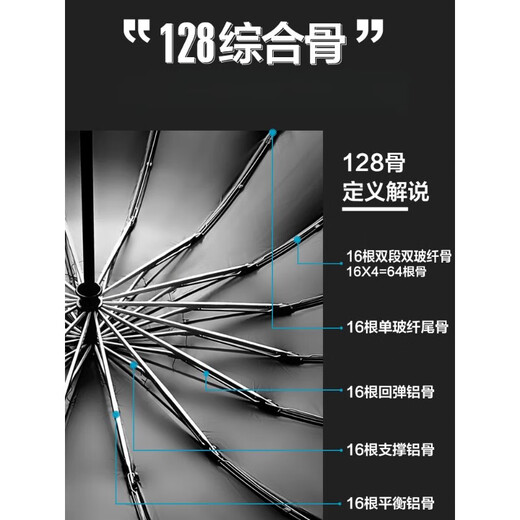 Jinghuihuang 1.56 meters rainstorm exclusive fully automatic folding umbrella for wind resistance men's extra-large size larger thickened reinforced dual-purpose rain black 8 bones 12156cm rainproof and sun protection 3-4 people