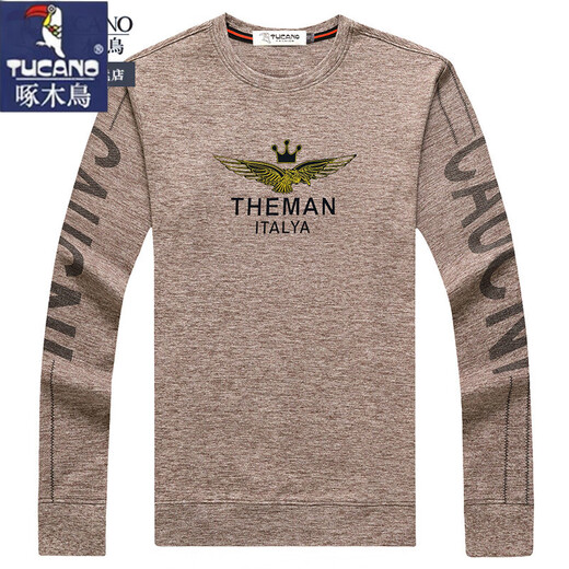 Holzspecker (Tucano) Reines T-Shirt von Long-Ärmeln für Männer für Männer losen runden Hals Sweatshirt Frühling und Herbst Kleidung T-Shirt Basishemd Trendy Herren Top 9929 Camel L 170 Vorschlag 120-135jin [Jin gleich 0,5 kg]