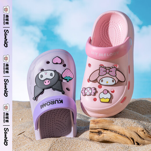Daddy Pig Children's Croc Shoes for Girls Summer Indoor Home Non-Slip Baby Girl 2025 New Sanrio Sandals for Medium and Large Children Purple Kuromi 20 Inner Length 20cm/Suitable for Feet Length 19cm