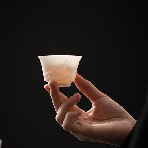 SUSHI CERAMICS mutton-fat jade porcelain ultra-thin body relief mountain and river Sancai Gaiwan Kungfu tea set gift box set