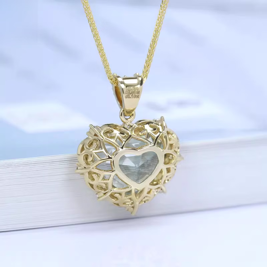 HEEKAIYI Heart of the Ocean Necklace Women's Aquamarine Luxury Jewelry Chinese Valentine's Day Birthday Gift for Wife and Girlfriend Aquamarine Diamond Necklace 6.3 carats Pendant + K Gold 18-inch Gold Chain