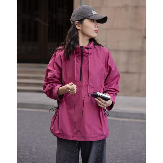 Demana weekend city spring urban outdoor nylon hooded contrasting color drawstring pocket mid-length coat for women