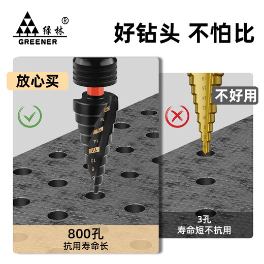 GREENER pagoda drill bit M35 metal punching stainless steel 304 hole opening special reaming drill high hardness gold standard step tapered gold standard spiral 4-20mm ninth step-hexagonal handle