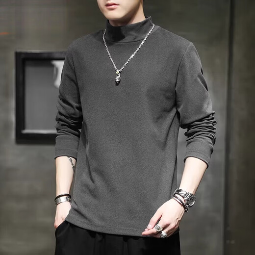 Woodpecker long-sleeved T-shirt for men 2025 autumn and winter new style plus velvet thickened half turtleneck bottoming shirt warm slim fit German velvet top for men 2162 white XL recommended 120-145Jin Jin equals 0.5 kg
