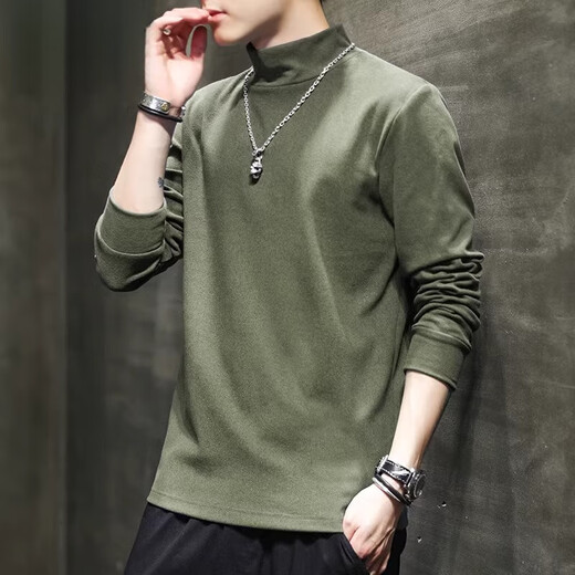 Woodpecker long-sleeved T-shirt for men 2025 autumn and winter new style plus velvet thickened half turtleneck bottoming shirt warm slim fit German velvet top for men 2162 white XL recommended 120-145Jin Jin equals 0.5 kg