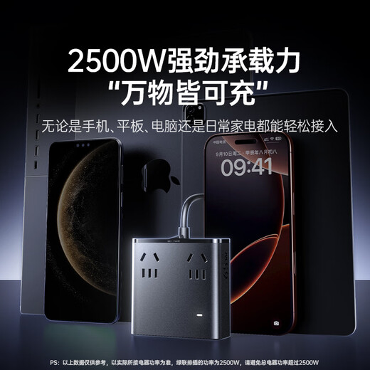 绿联S6【适用iPhone17】桌面充电站插排插线板氮化镓65W快充电器多功能USB/TypeC插座魔盒8孔总控1.5米