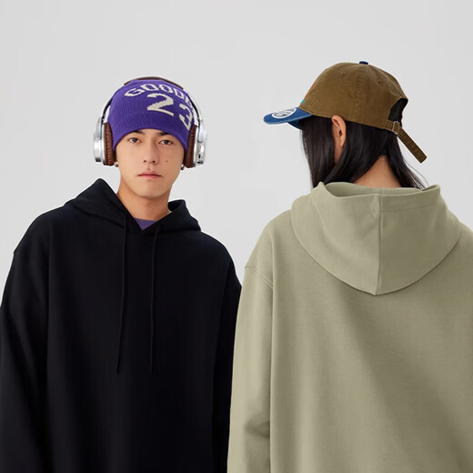 MINISO hooded sweatshirt for men and women 2025 new American heavyweight casual jacket youth high-end loose couple clothes hemp gray (solid color) L /175 (full refund for quality issues within 30 days)